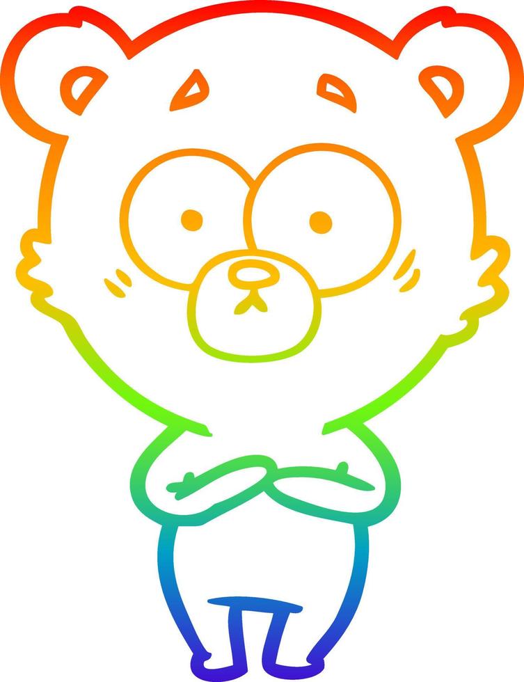 rainbow gradient line drawing surprised bear cartoon vector