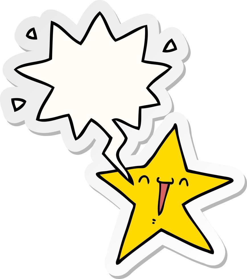 happy cartoon star and speech bubble sticker vector