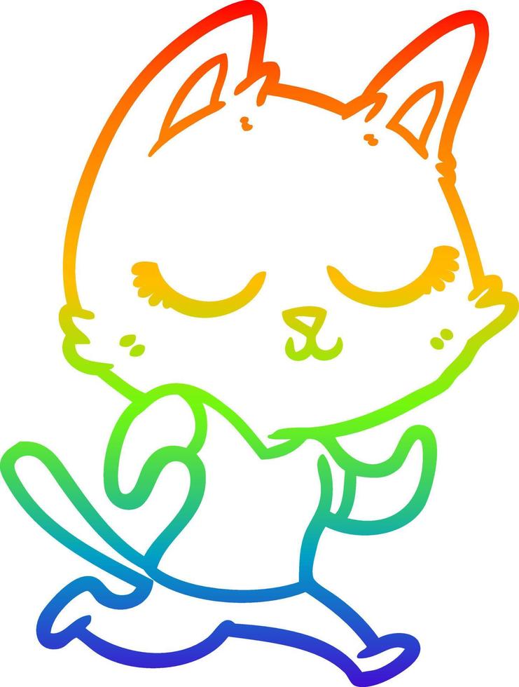 rainbow gradient line drawing calm cartoon cat running vector