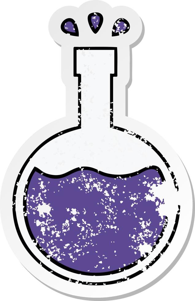 distressed sticker of a cute cartoon science experiment vector