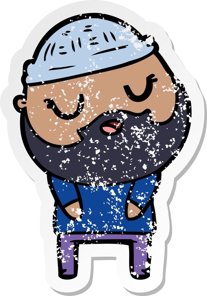 distressed sticker of a cartoon man with beard vector