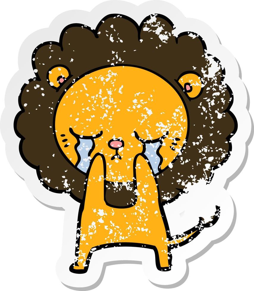 distressed sticker of a crying cartoon lion vector