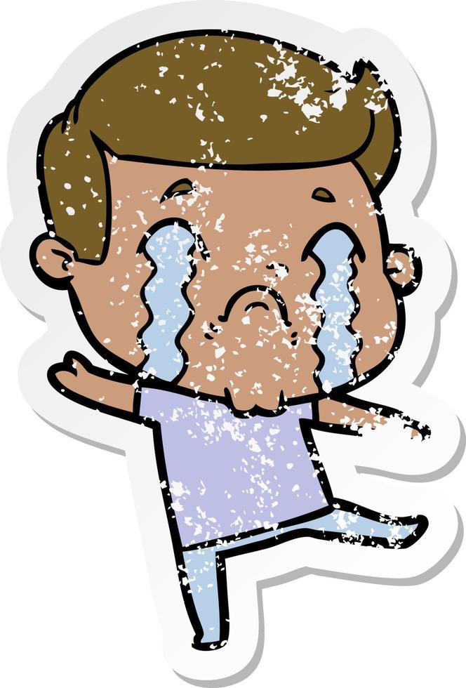 distressed sticker of a cartoon man crying vector