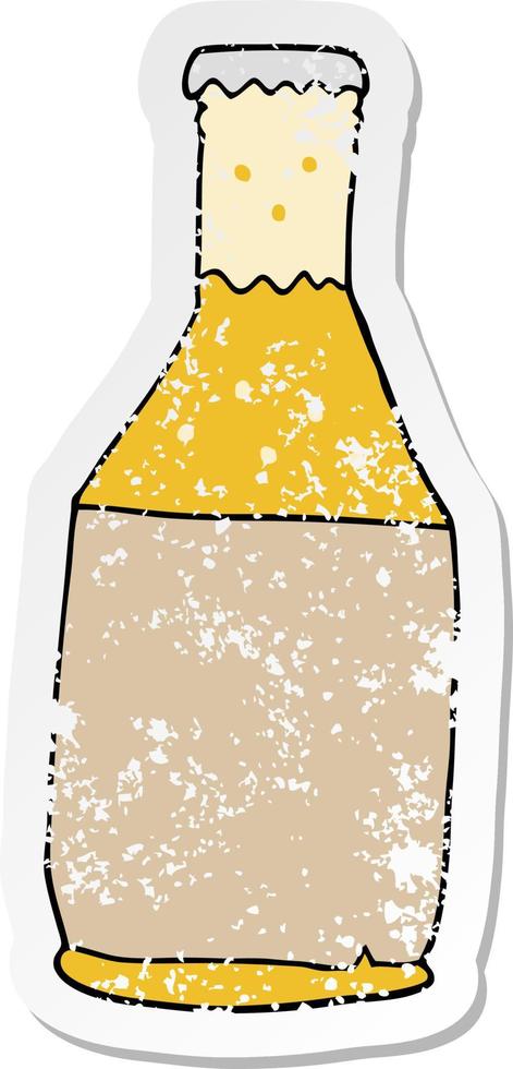 distressed sticker of a cartoon beer bottle vector