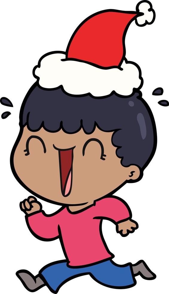 laughing line drawing of a man wearing santa hat vector