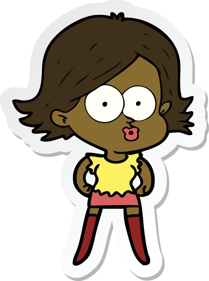 sticker of a cartoon girl pouting vector