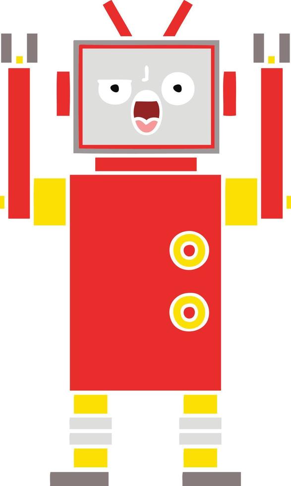 flat color retro cartoon angry robot vector