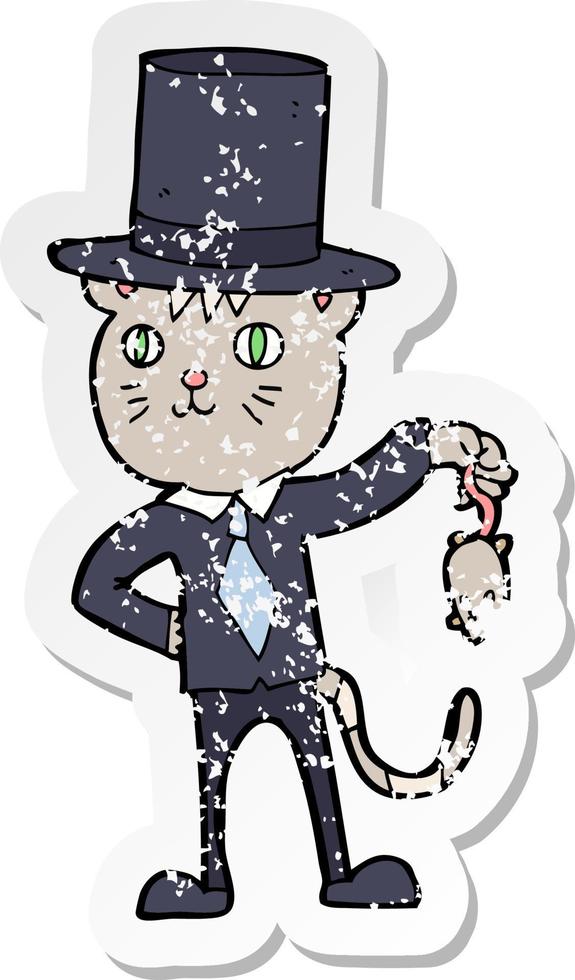 retro distressed sticker of a cartoon rich cat vector