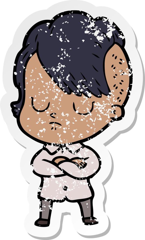 distressed sticker of a cartoon woman vector