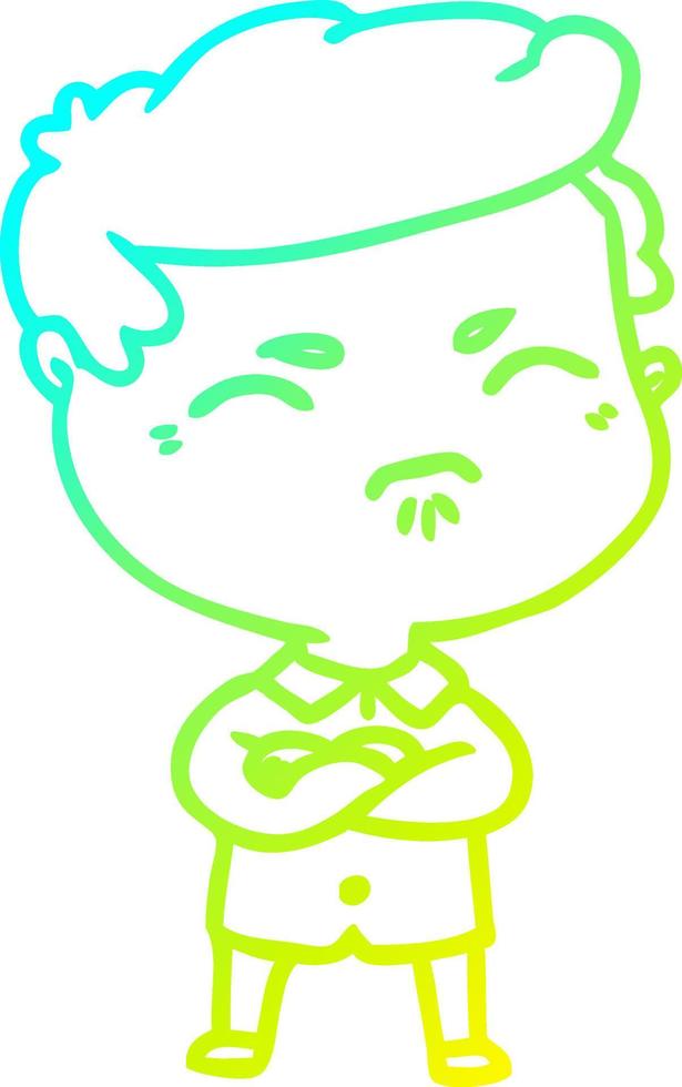 cold gradient line drawing cartoon annoyed man vector