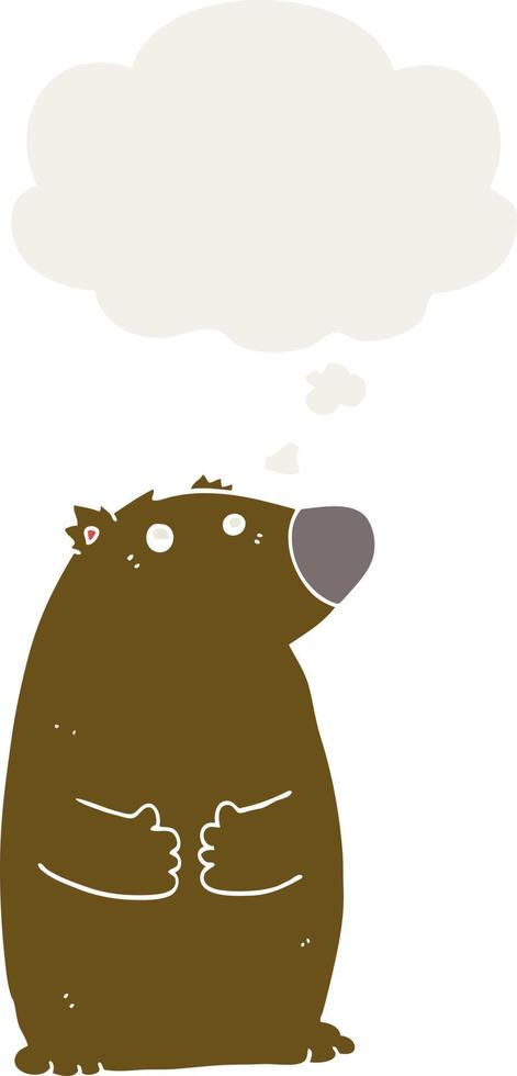 cartoon bear and thought bubble in retro style vector