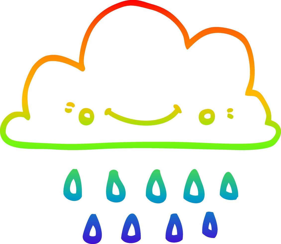 dibujo de línea de gradiente de arco iris nube de tormenta de dibujos animados vector