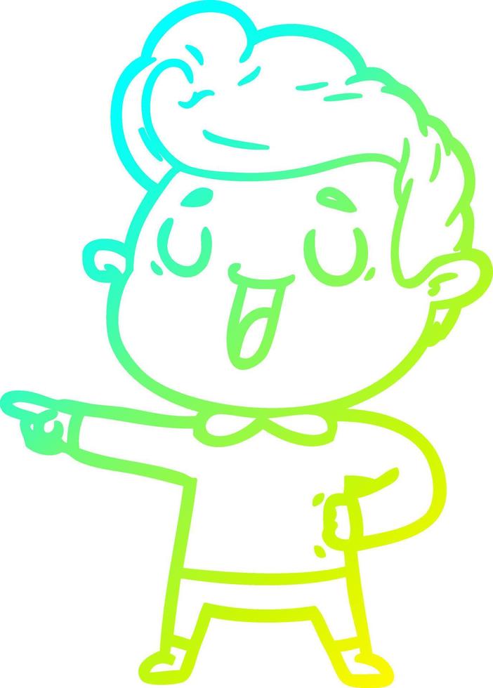 cold gradient line drawing happy cartoon man vector