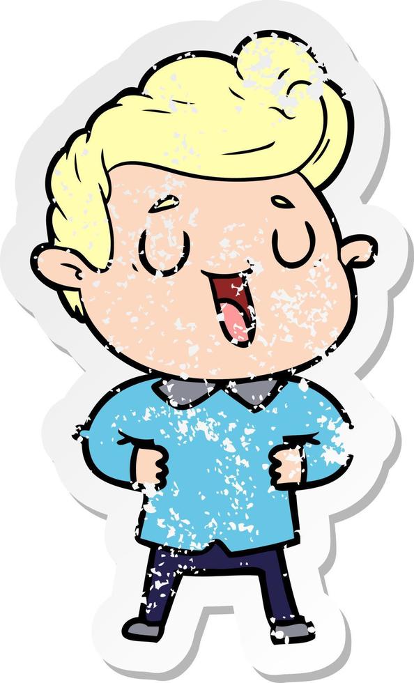 distressed sticker of a happy cartoon man vector