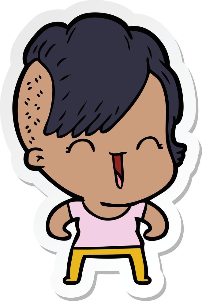 sticker of a cartoon happy hipster girl vector