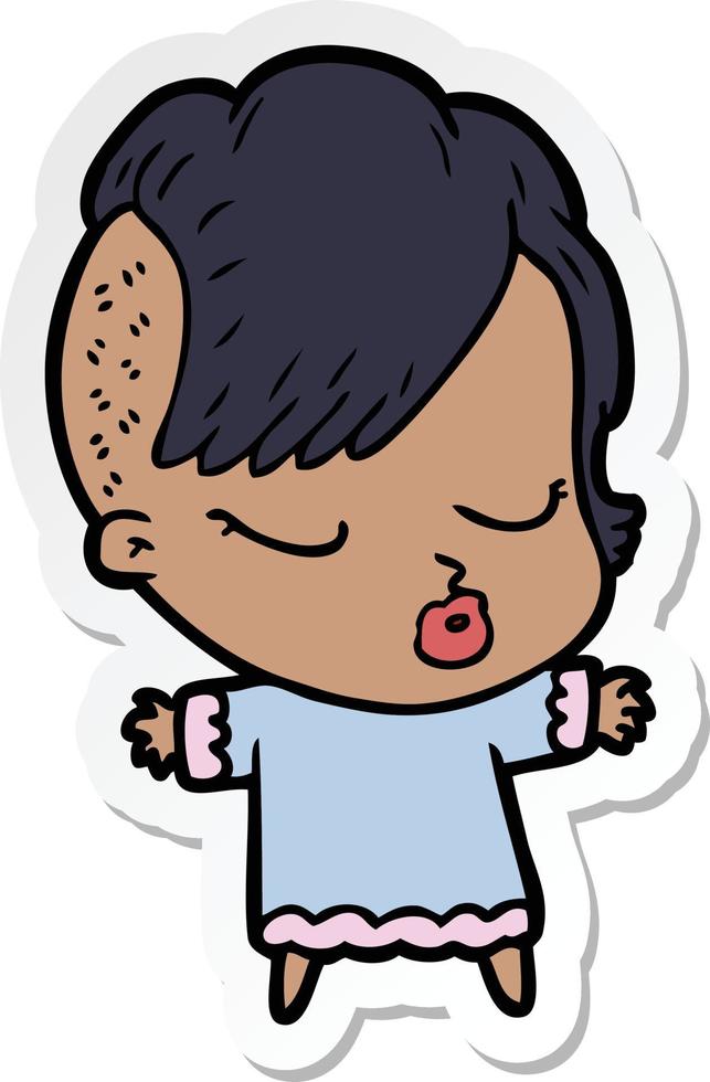 sticker of a cartoon pretty hipster girl vector