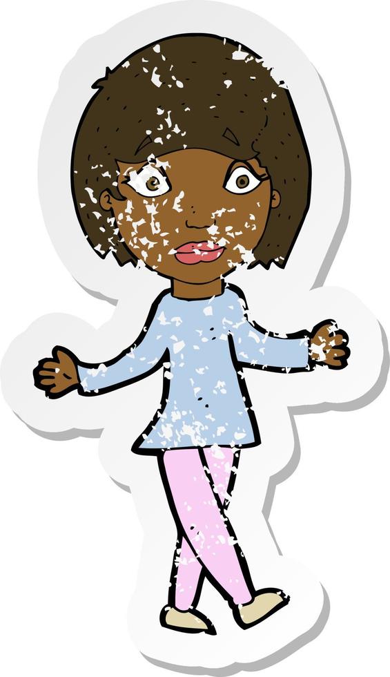 retro distressed sticker of a cartoon surprised woman vector