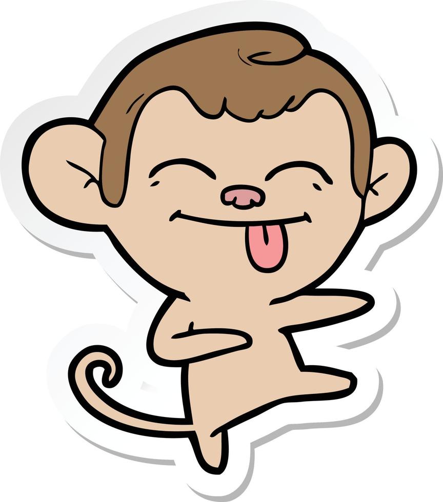 sticker of a funny cartoon monkey pointing vector