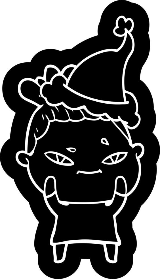 cartoon icon of a woman wearing santa hat vector