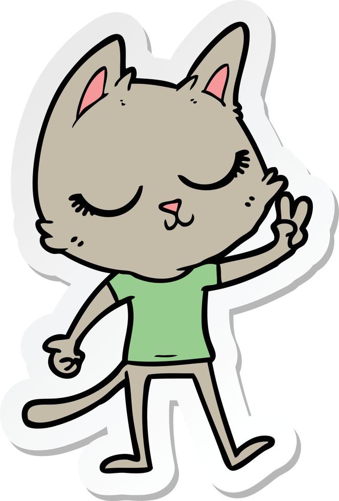 sticker of a calm cartoon cat giving peace sign vector