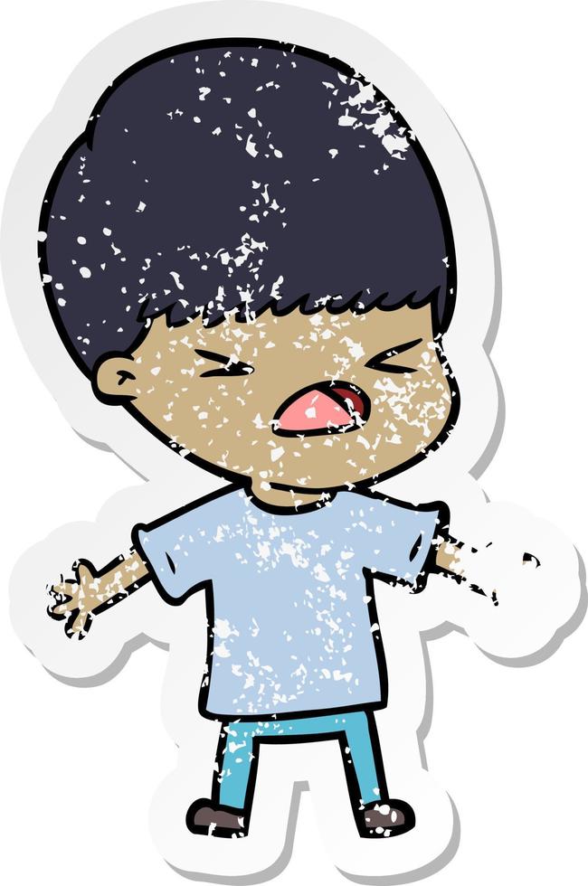 distressed sticker of a cartoon stressed man vector