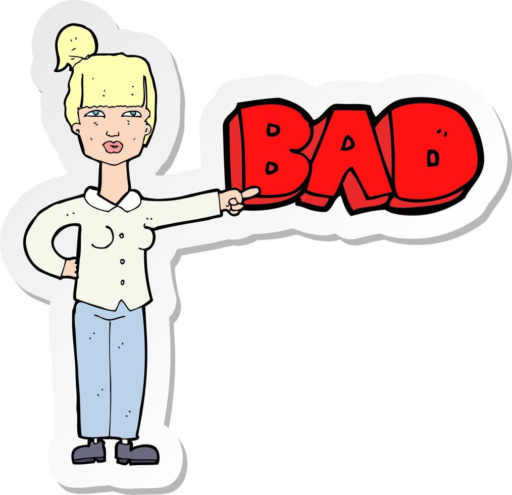 sticker of a cartoon woman pointing out the bad vector