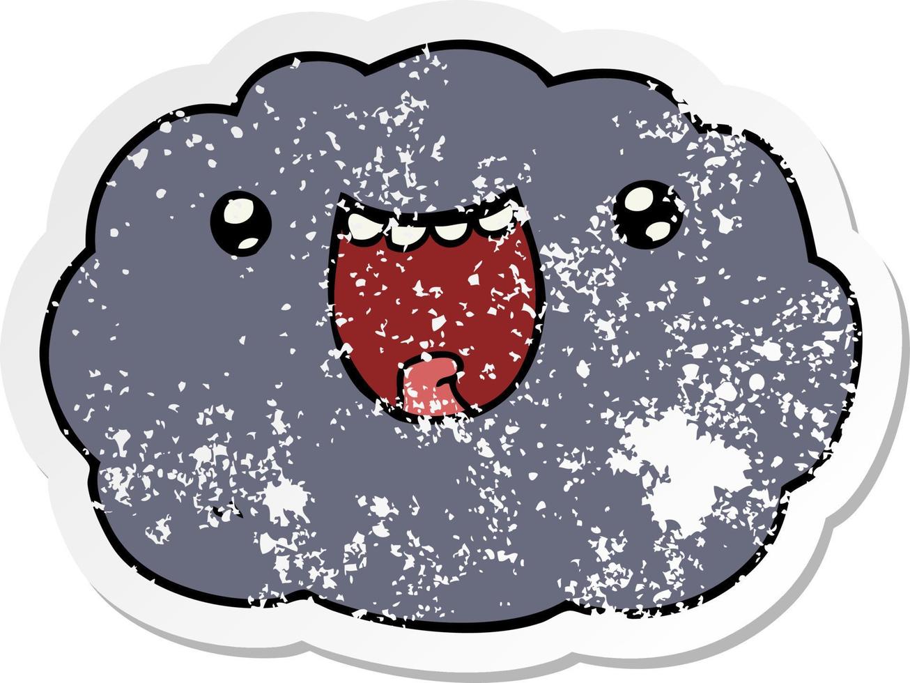 pegatina angustiada de una nube feliz de dibujos animados vector