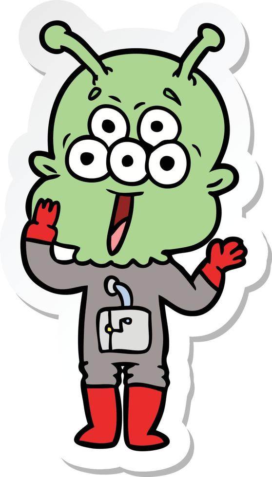 sticker of a happy cartoon alien vector