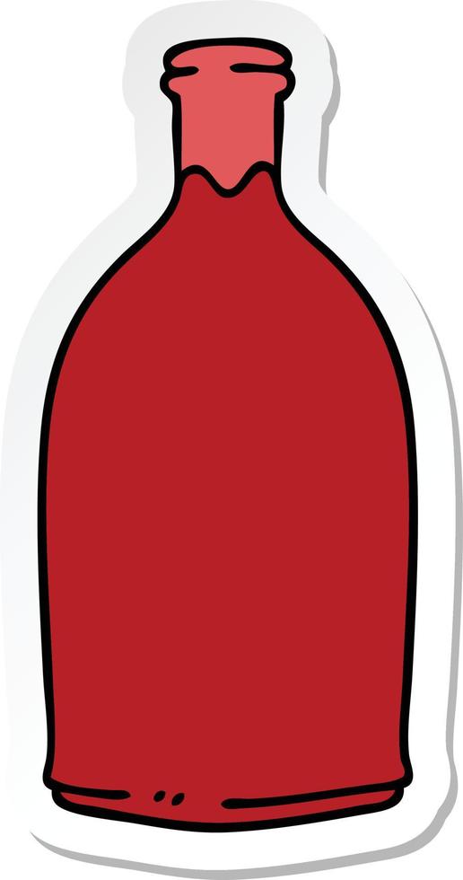 sticker of a quirky hand drawn cartoon red wine bottle vector