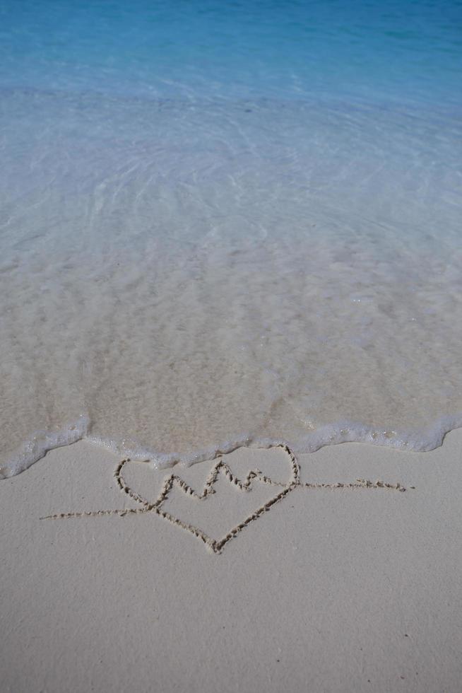 hearts drawn on the sand of a beach photo