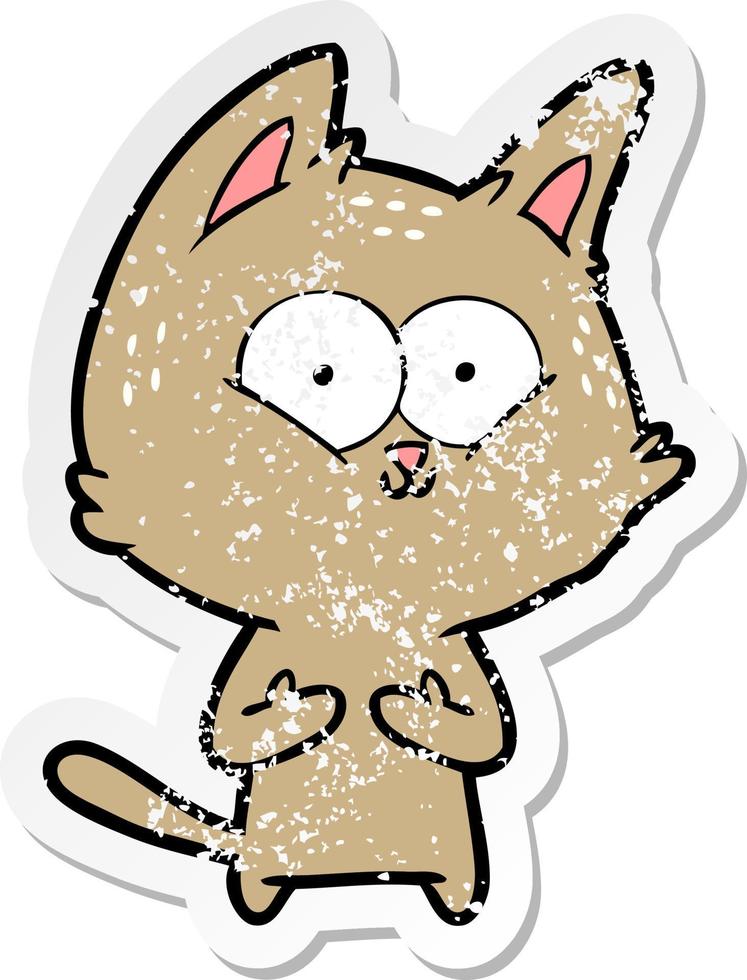 distressed sticker of a cartoon cat vector