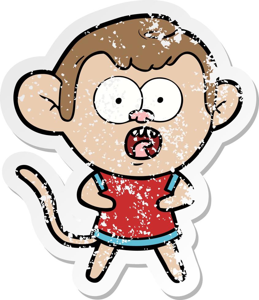 distressed sticker of a cartoon shocked monkey vector