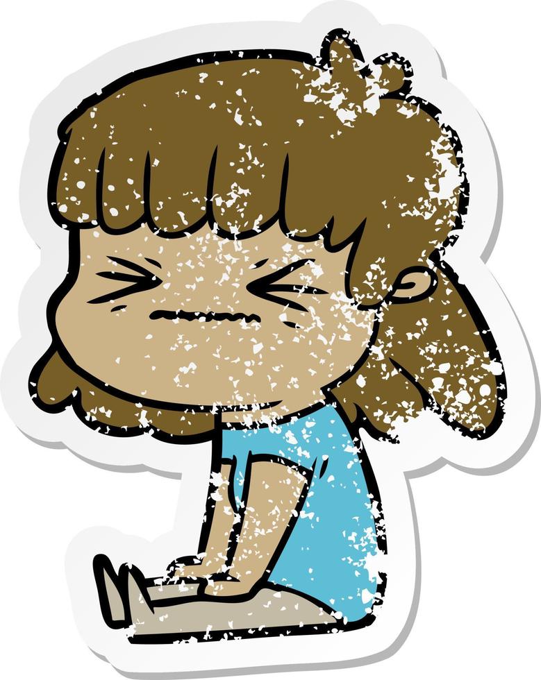 distressed sticker of a cartoon woman vector