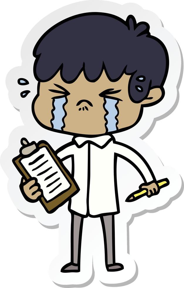 sticker of a cartoon boy crying vector