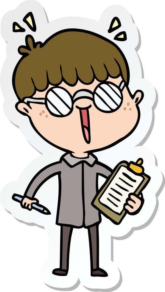 sticker of a cartoon boy wearing spectacles vector