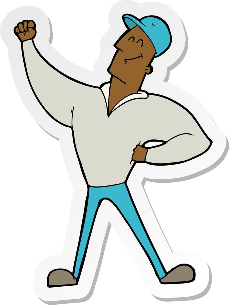 sticker of a cartoon man striking heroic pose vector