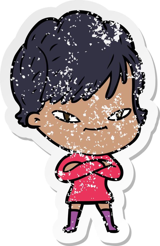 distressed sticker of a cartoon happy woman vector