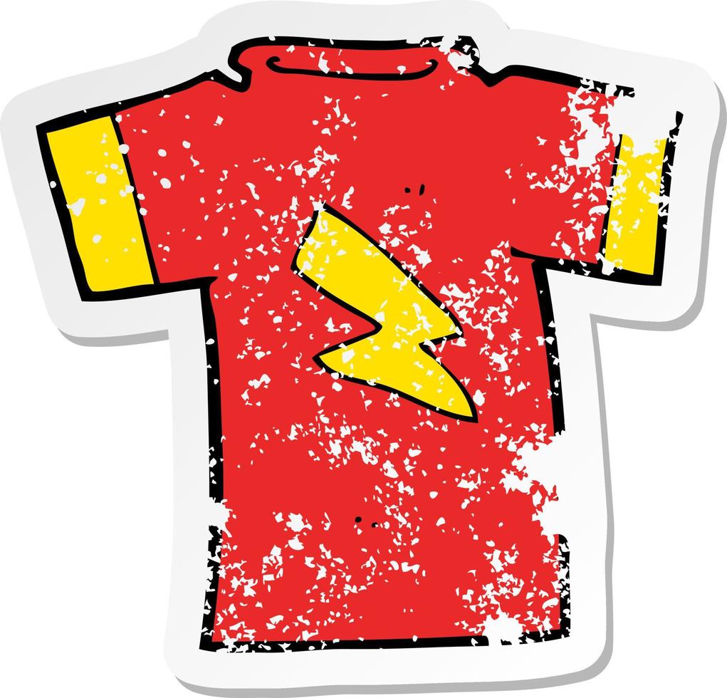 retro distressed sticker of a cartoon t shirt with lightning bolt vector