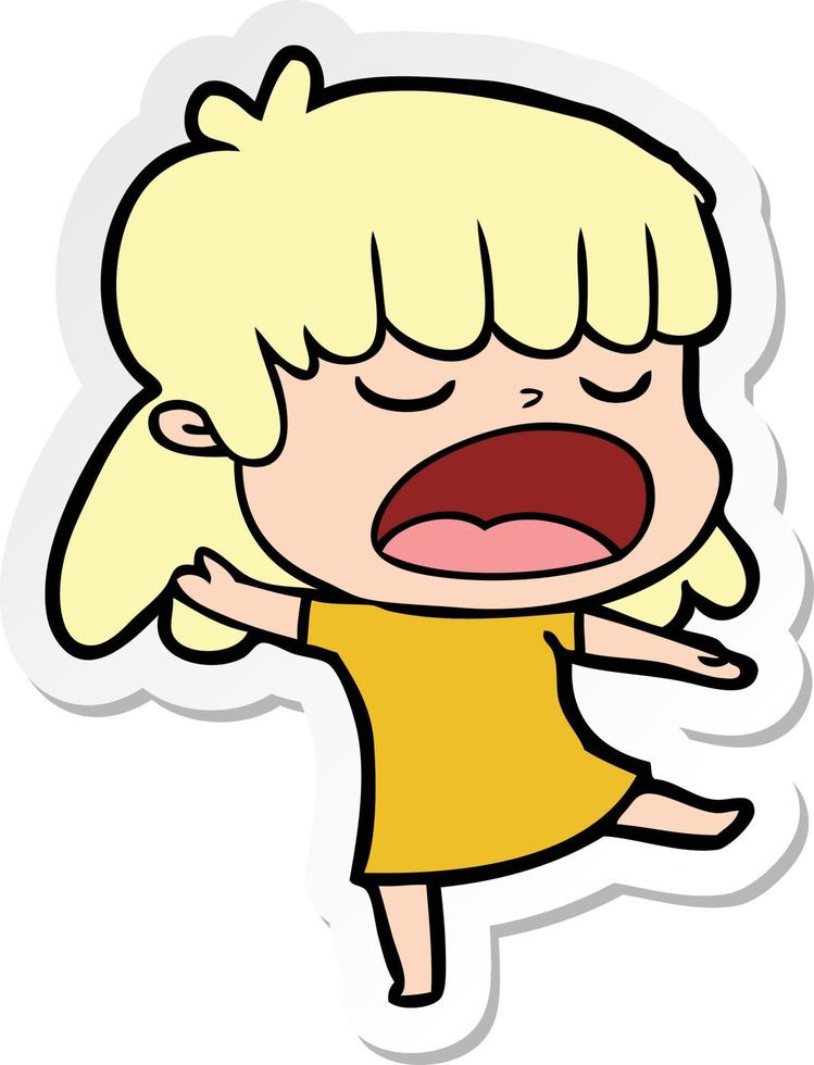 sticker of a cartoon woman talking loudly vector