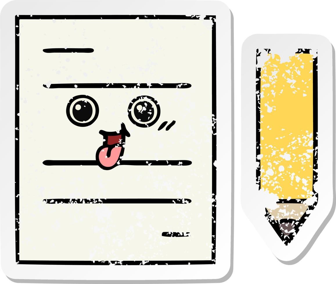 distressed sticker of a cute cartoon test paper vector