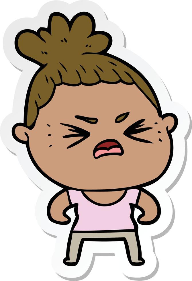 sticker of a cartoon angry woman vector