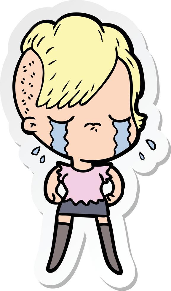 sticker of a cartoon crying girl vector