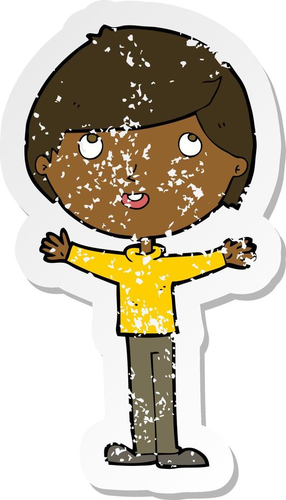 retro distressed sticker of a cartoon happy boy vector