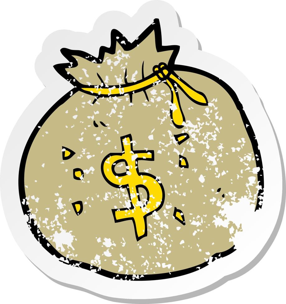 retro distressed sticker of a cartoon bag of money vector