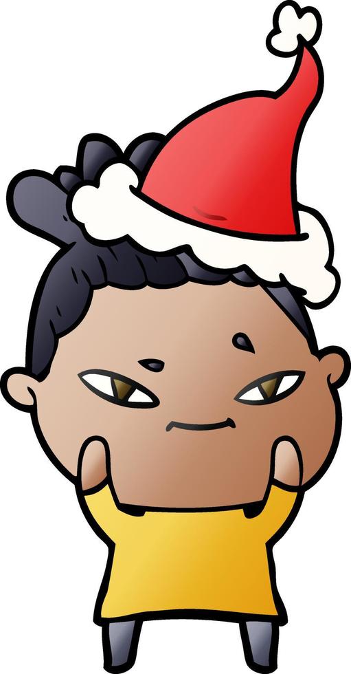 gradient cartoon of a woman wearing santa hat vector