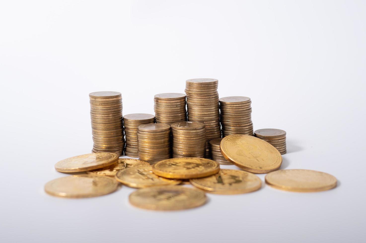 gold bitcoin on white background photo