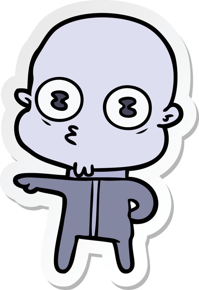 sticker of a cartoon weird bald spaceman vector