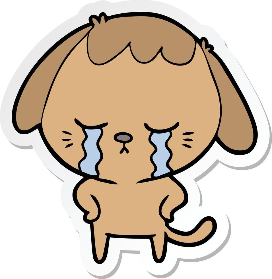 sticker of a cute puppy crying cartoon vector