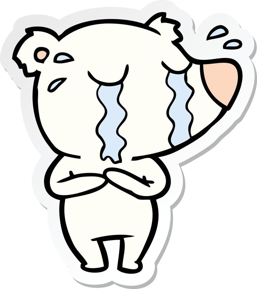 sticker of a cartoon crying polar bear vector