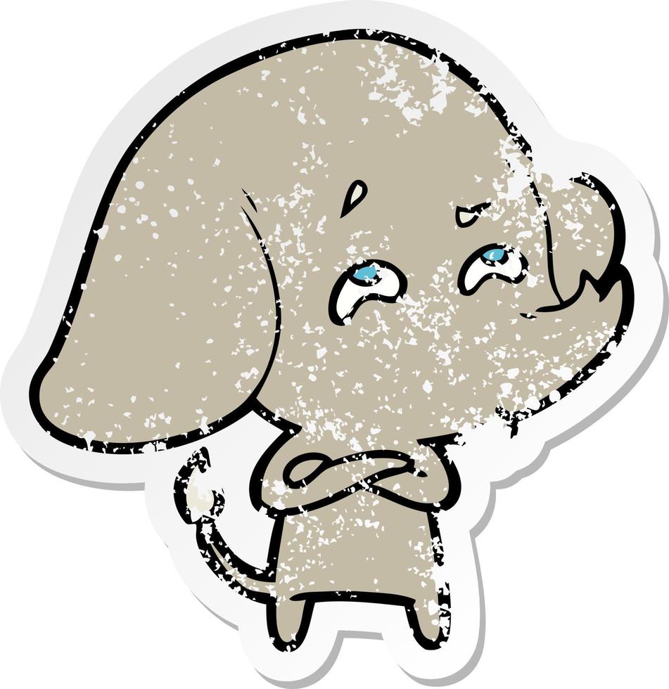 distressed sticker of a cartoon elephant remembering vector